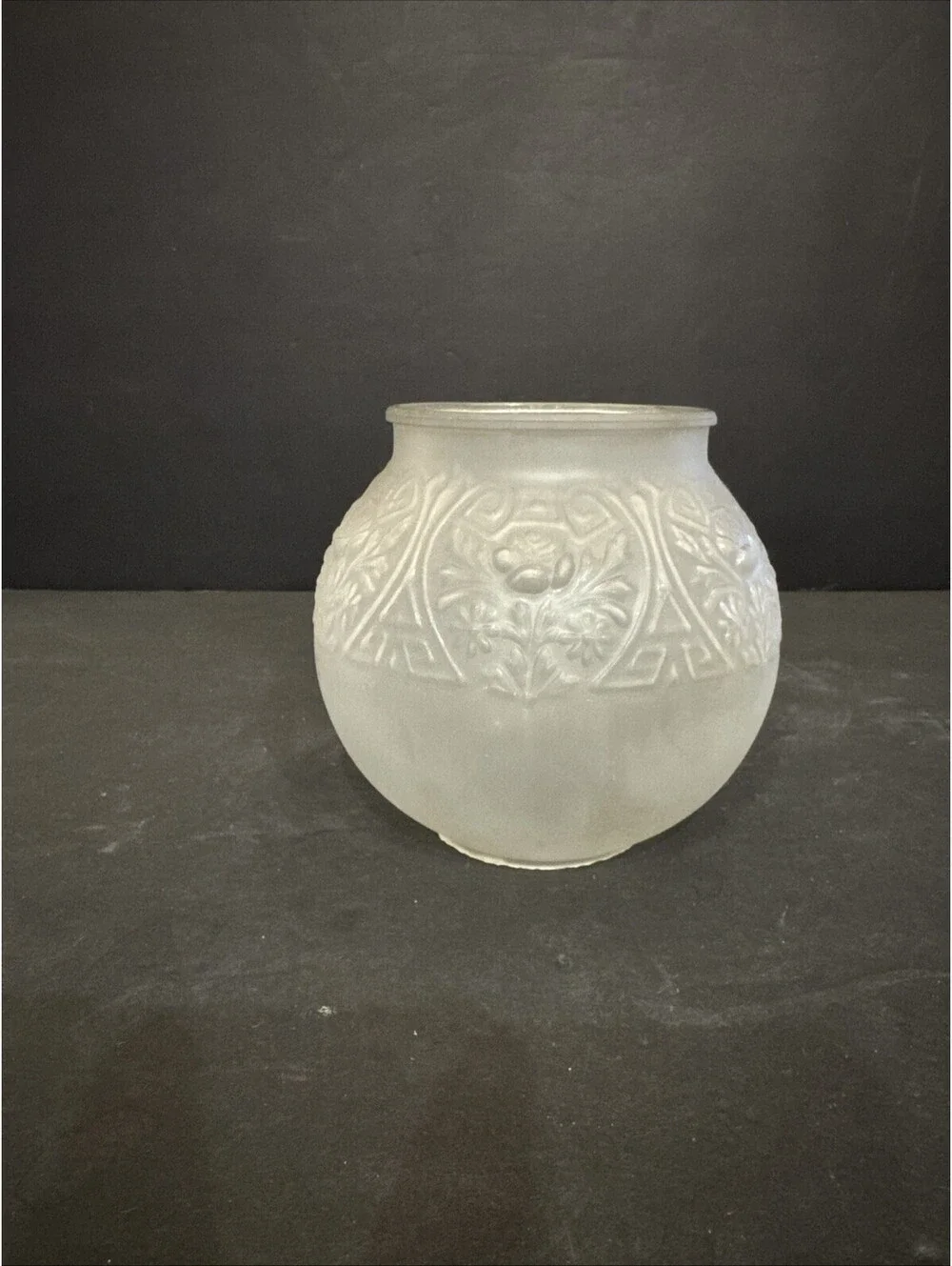 Vintage Frosted Glass Lamp Globe Embossed Rose Pattern 3 3/8” Fitter 4.75” H
